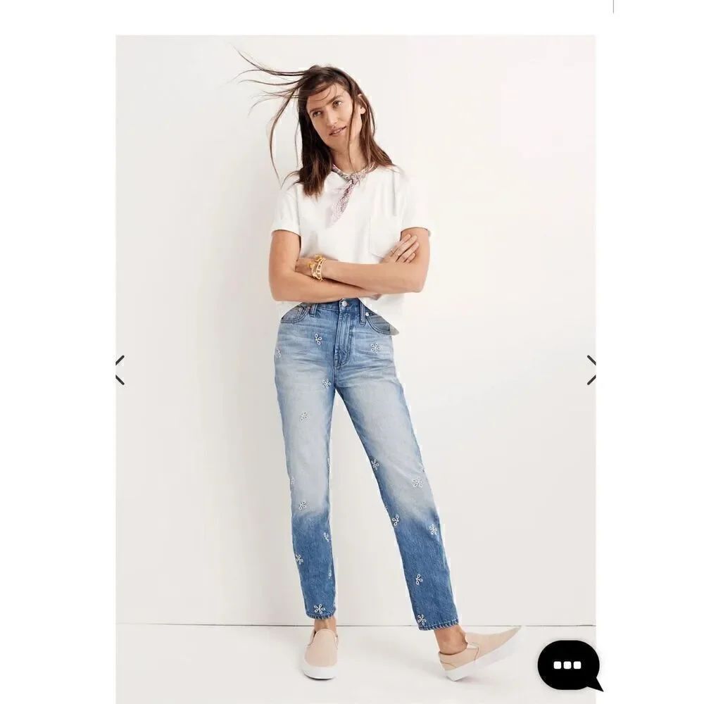 Madewell 0 the perfect Summer Jeans Daisy embroidery edition 24 mom jeans